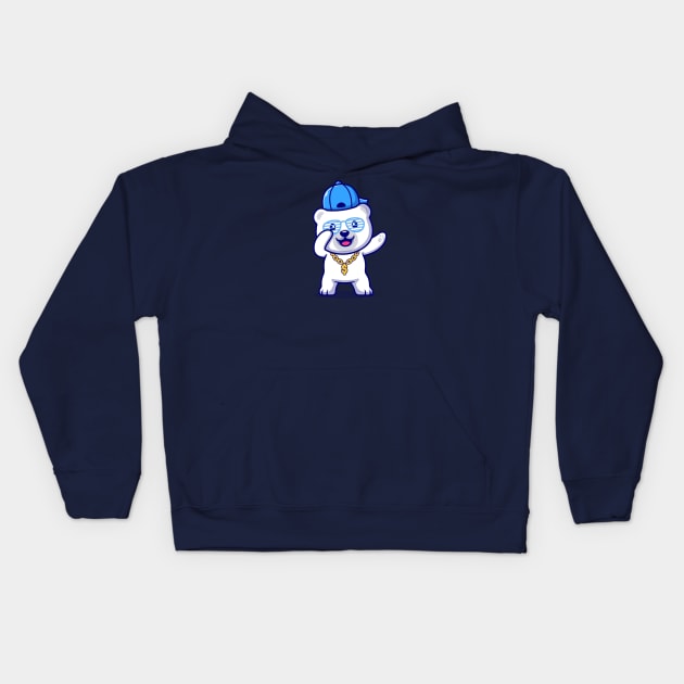 Cute Swag Polar Bear With Hat And gold chain necklace  Cartoon Kids Hoodie by Catalyst Labs